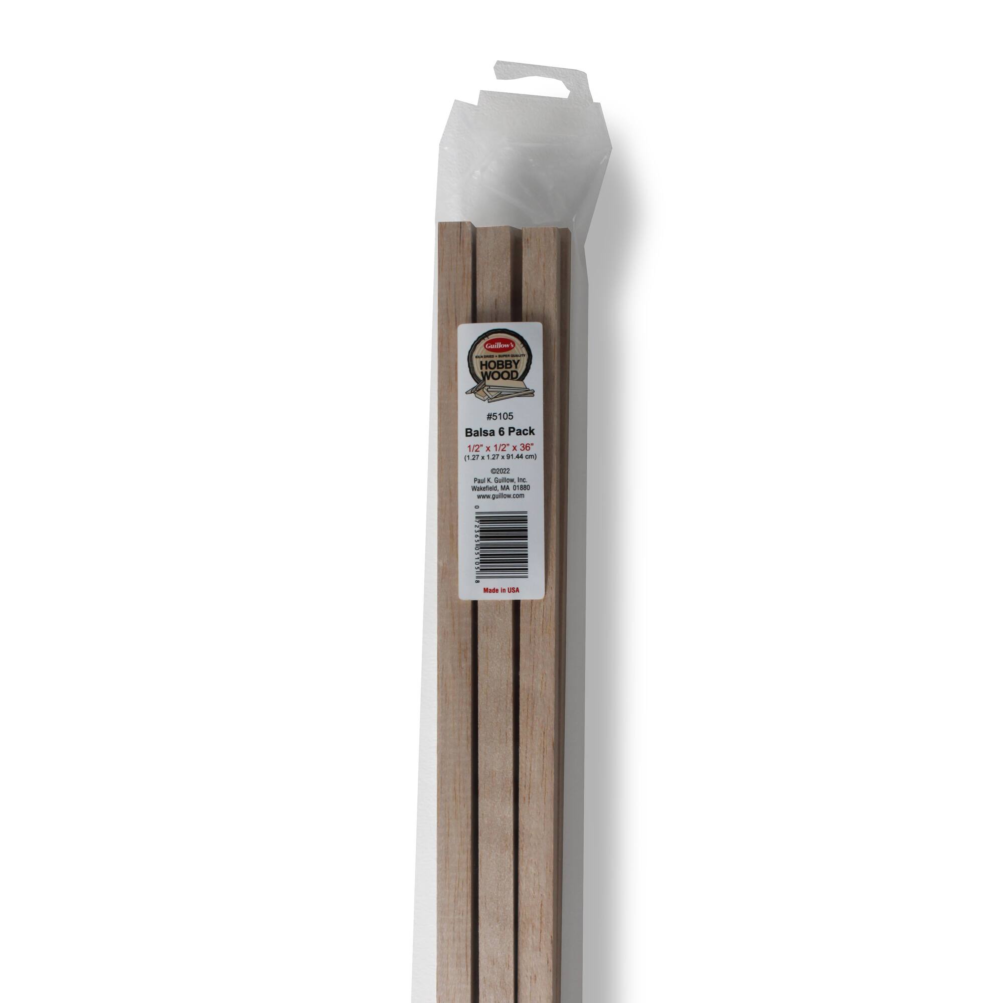 Guillow's 1/2" x 36" Balsa Wood Square Dowels, 6ct.